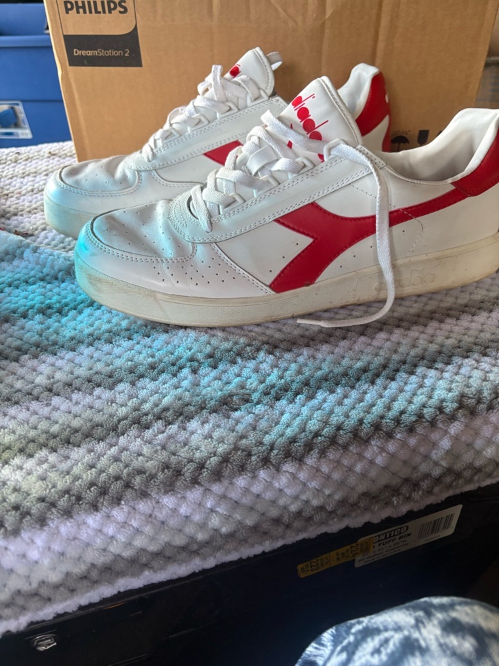 Diadora White and Red Low-Top Sneakers
